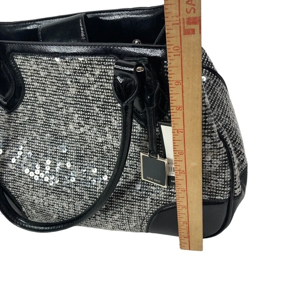 NWT NINE WEST‎ Handbag Satchel Double Handle Black White Sequins  15x10x5.5